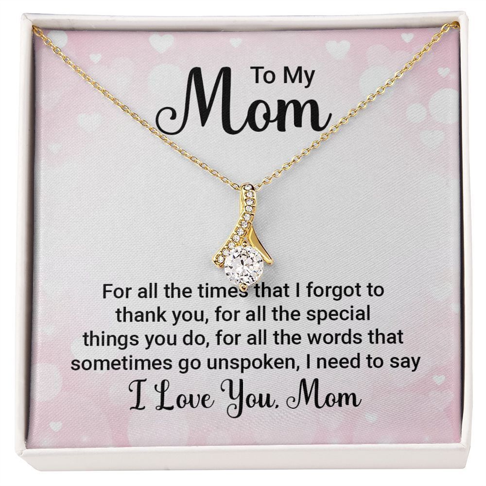 To My Mom For All the Times Ribbon Necklace Gold Tone Standard Box